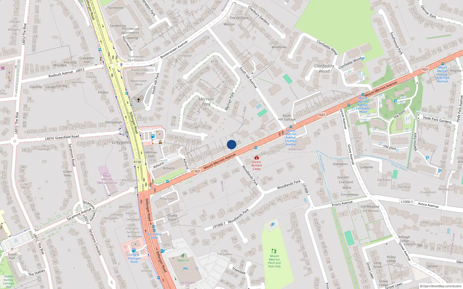 Overhead map showing the location of Santa Anna, 127 Mount Merrion Avenue, Blackrock