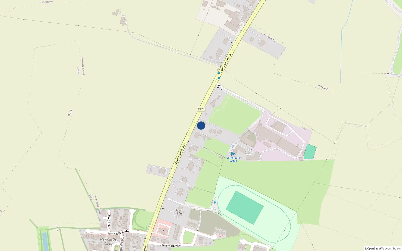 Overhead map showing the location of Peamount Road, Newcastle