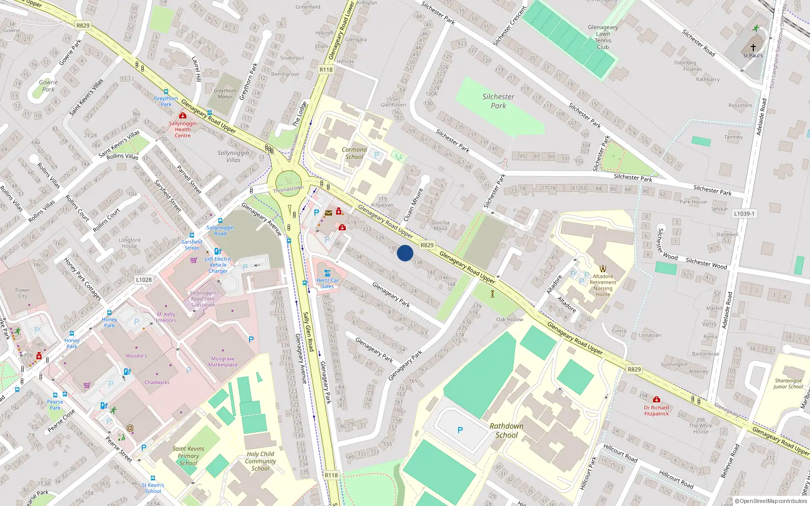 Overhead map showing the location of 134 Glenageary Road Upper, Dun Laoghaire