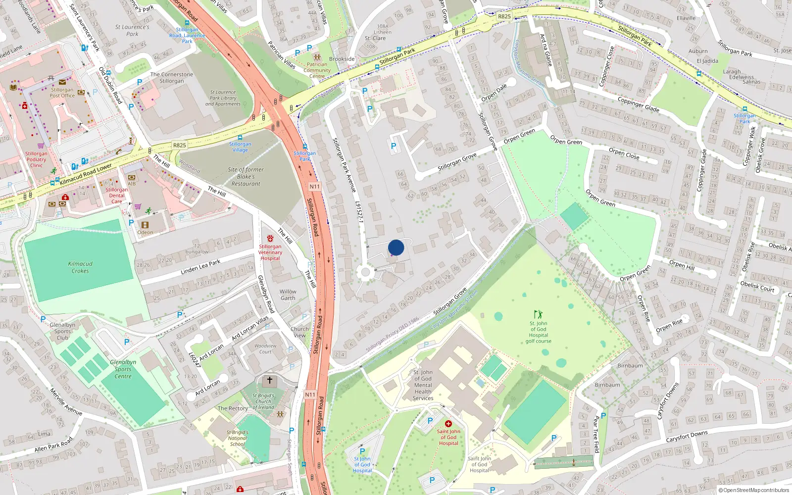 Overhead map showing the location of 16 Stillorgan Park Avenue, Stillorgan