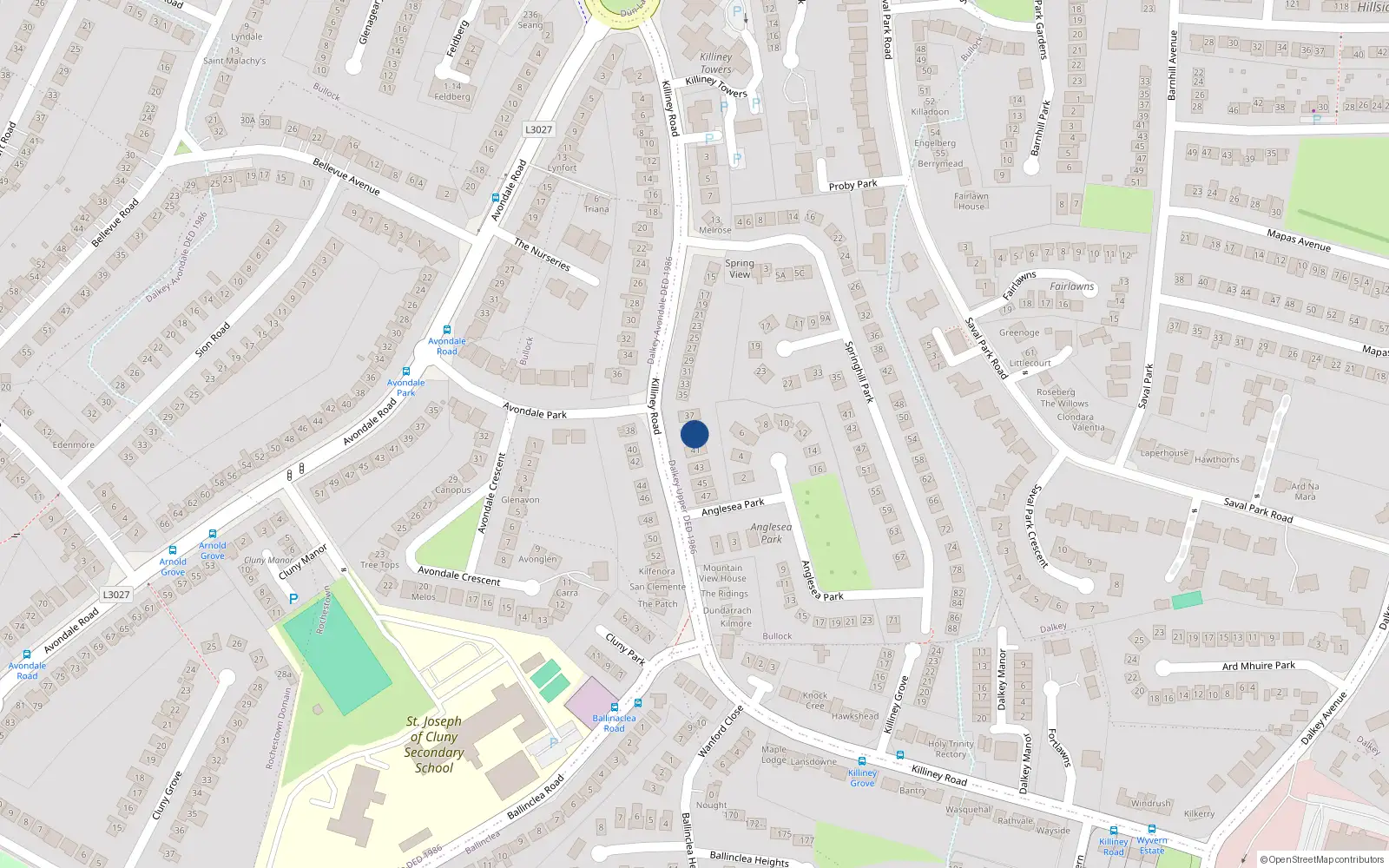 Overhead map showing the location of 39 Killiney Road, Dalkey