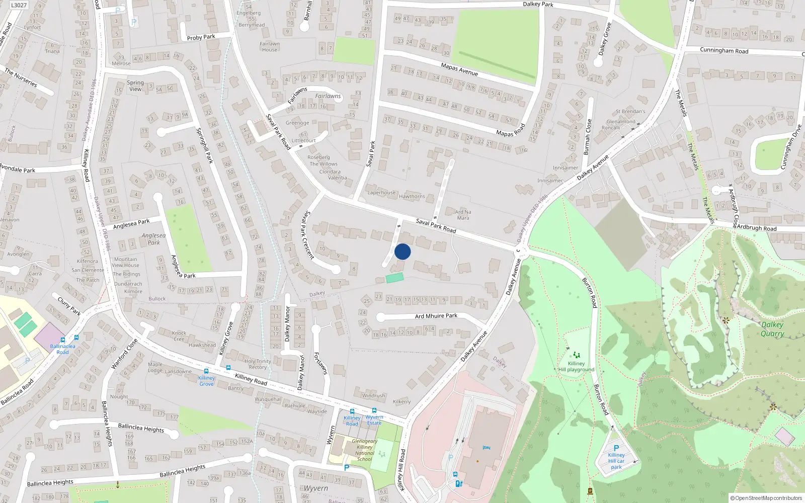 Overhead map showing the location of Saval Park Road, Dalkey