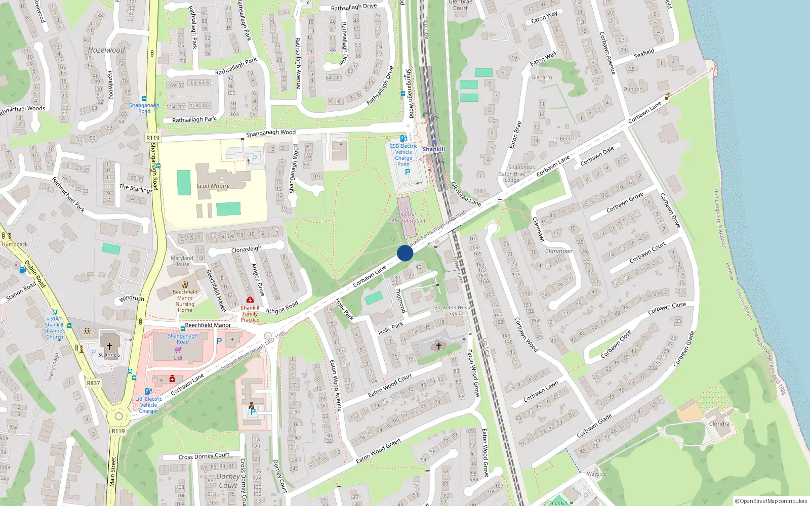Overhead map showing the location of Corbawn Lane, Shankill