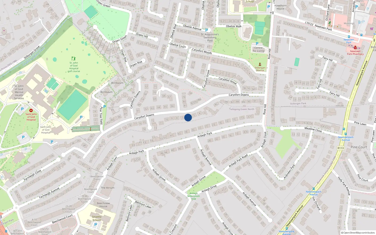 Overhead map showing the location of Sea Glimpse, 6 Carysfort Downs, Blackrock