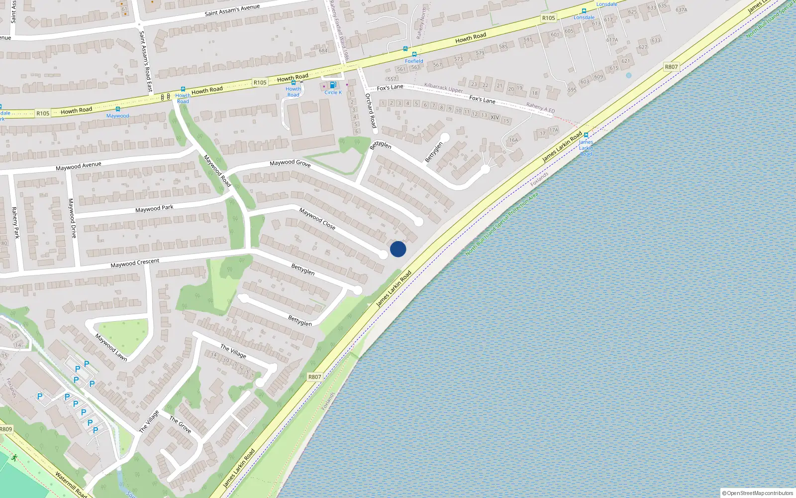 Overhead map showing the location of 82 Bettyglen, Dublin 5