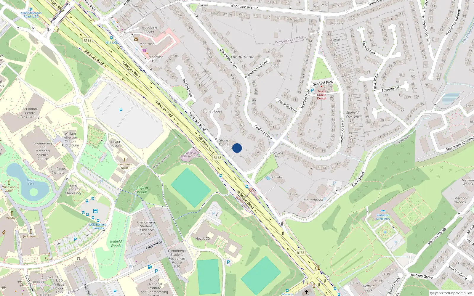 Overhead map showing the location of D04 A021, Trimleston or Owenstown, Blackrock-Booterstown DED 1986, Blackrock, Dún Laoghaire-Rathdown