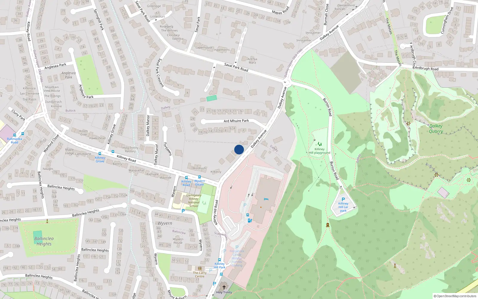Overhead map showing the location of Dalkey Avenue, Dalkey
