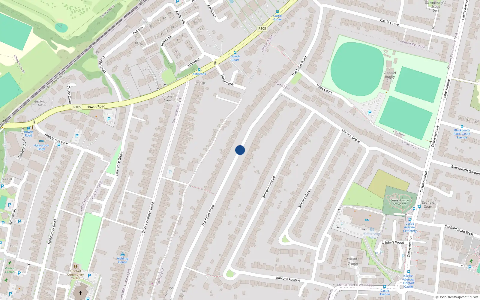 Overhead map showing the location of Seaview Lodge, Off Stiles Road, Clontarf