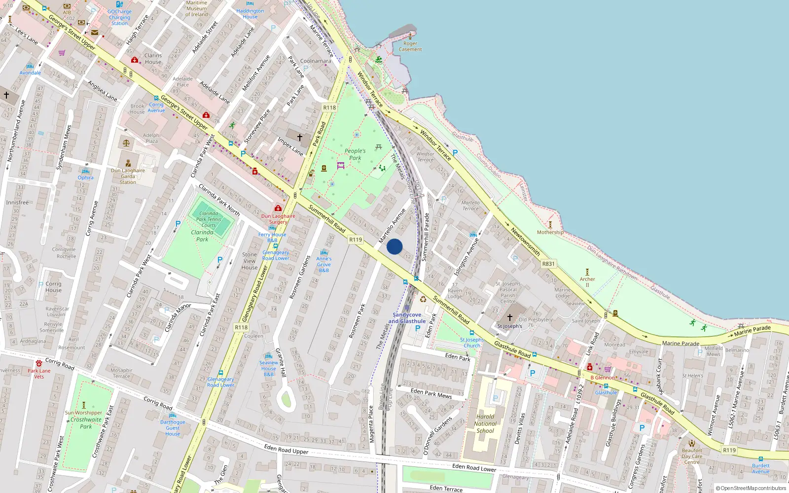 Overhead map showing the location of 10 Summerhill Road, Sandycove