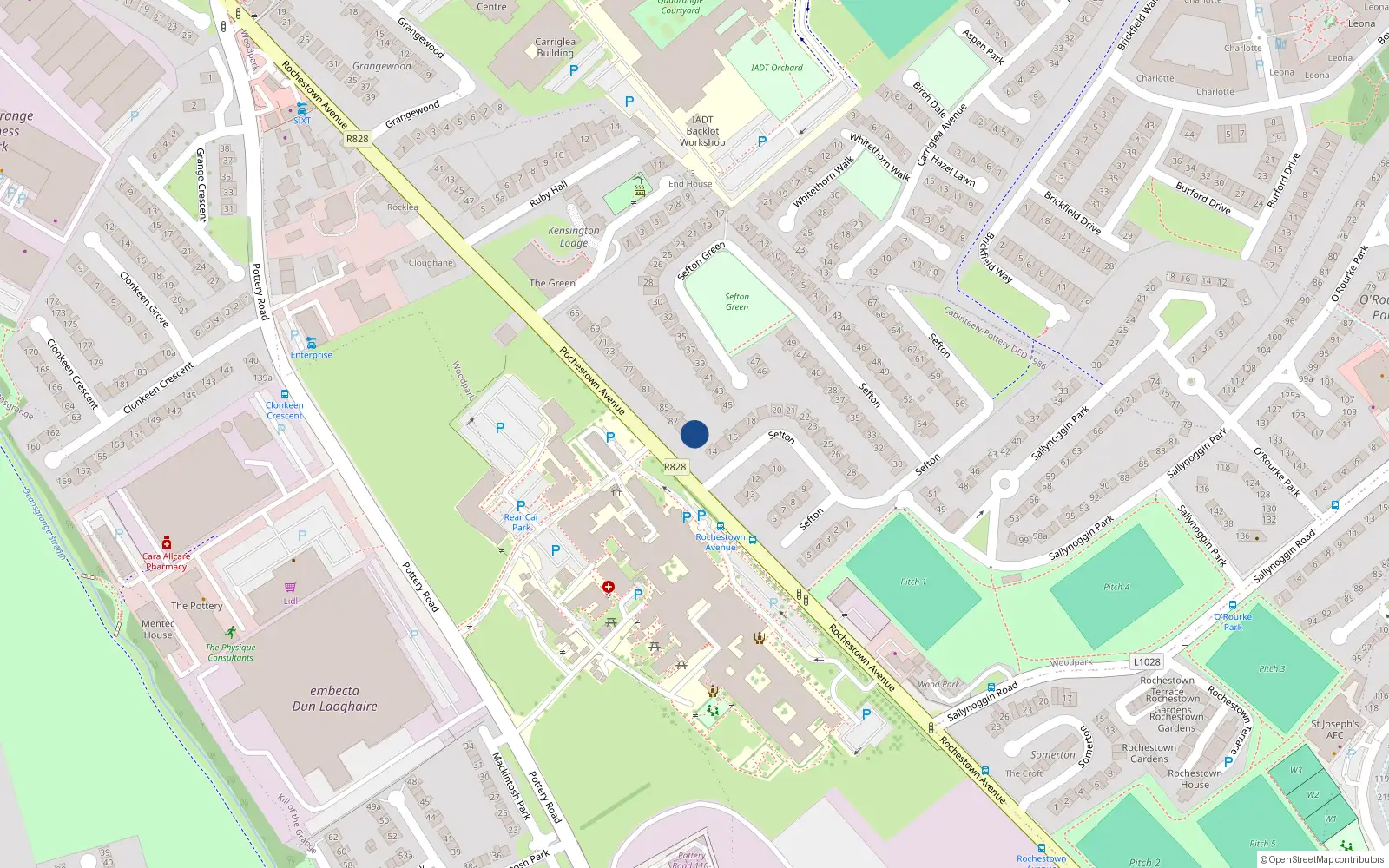 Overhead map showing the location of 91 Rochestown Avenue, Dun Laoghaire