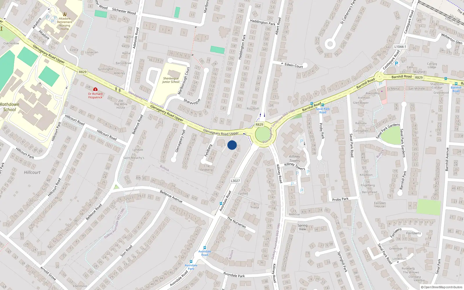 Overhead map showing the location of Senang, 236 Glenageary Road Upper, Dun Laoghaire