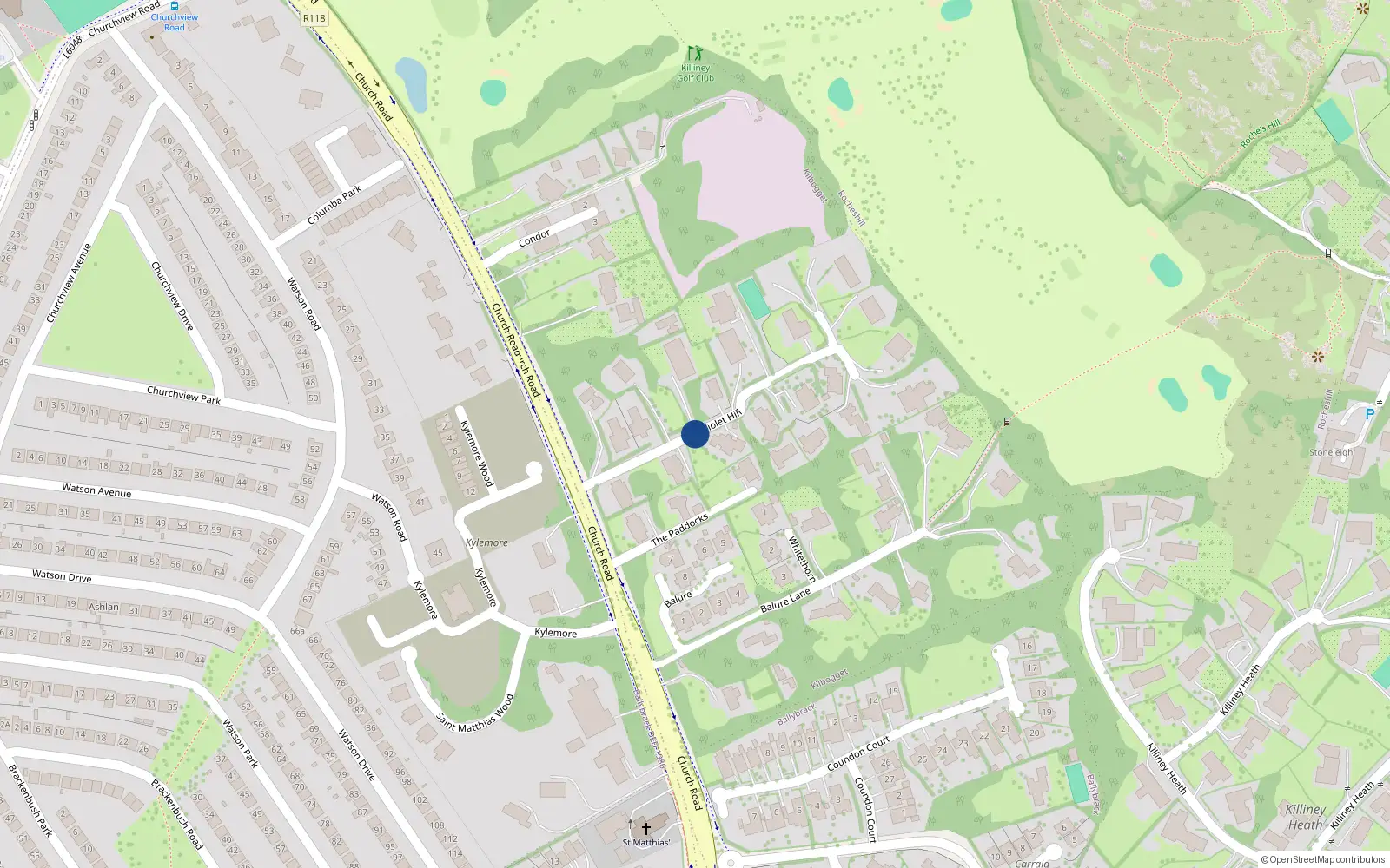 Overhead map showing the location of Violet Hill, Killiney