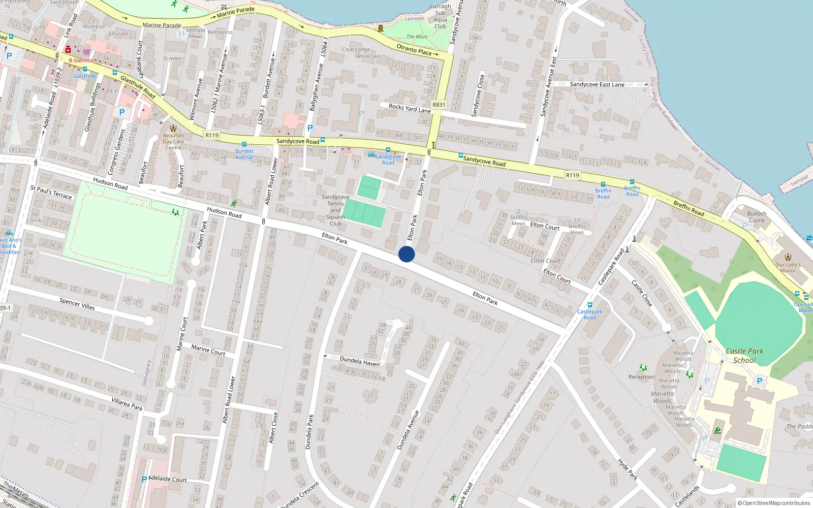 Overhead map showing the location of Elton Park, Sandycove