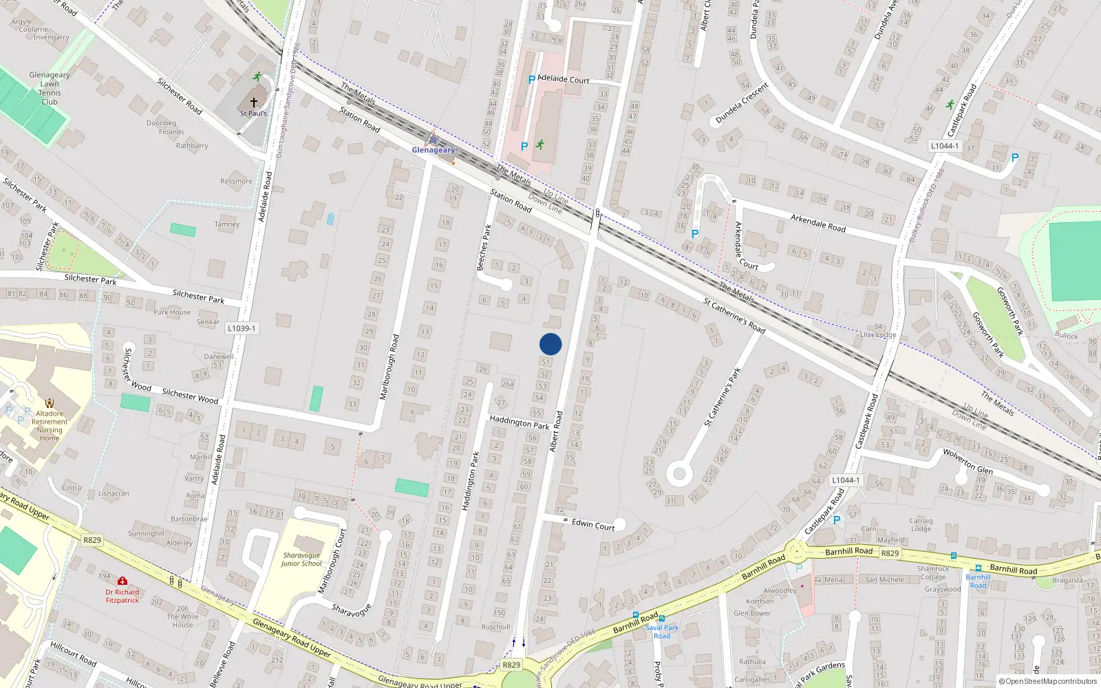 Overhead map showing the location of Bullock, Dublin, Co. Dublin