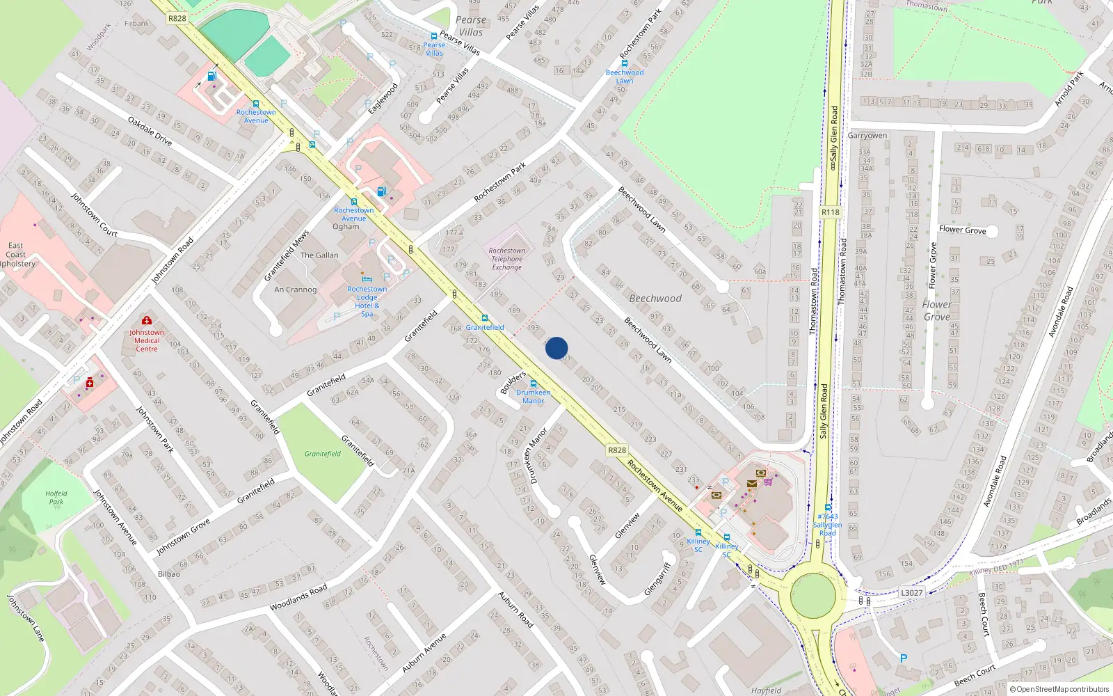 Overhead map showing the location of 199 Rochestown Avenue, Dun Laoghaire