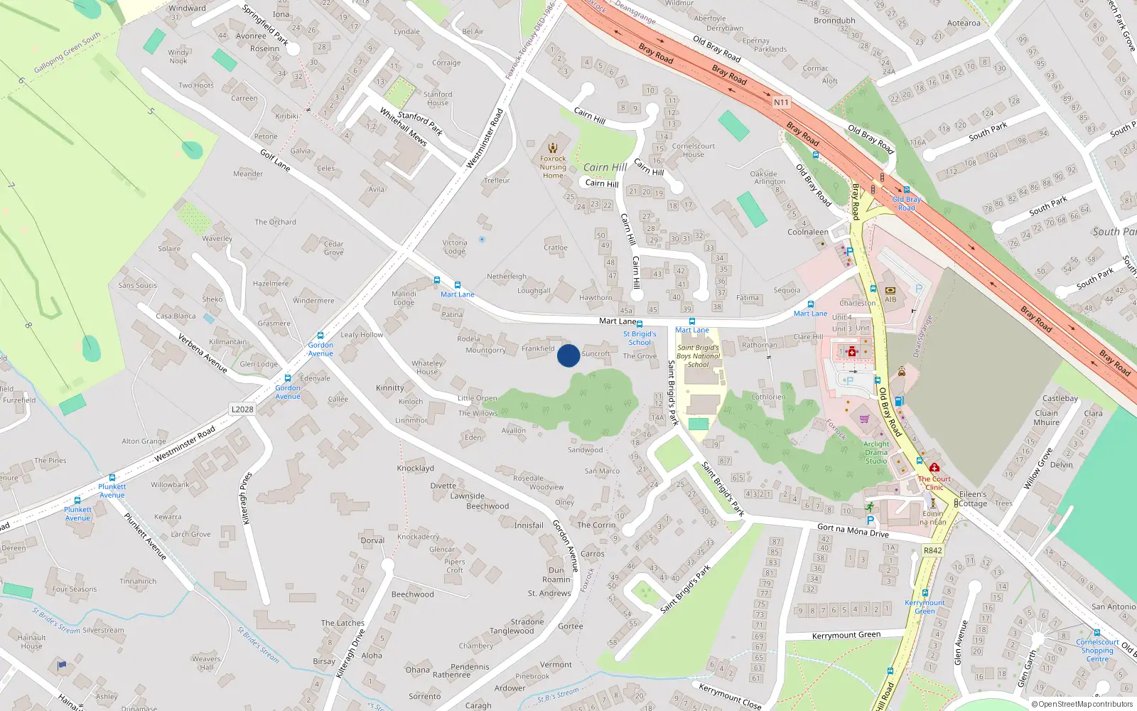 Overhead map showing the location of Mart Lane, Dublin 18