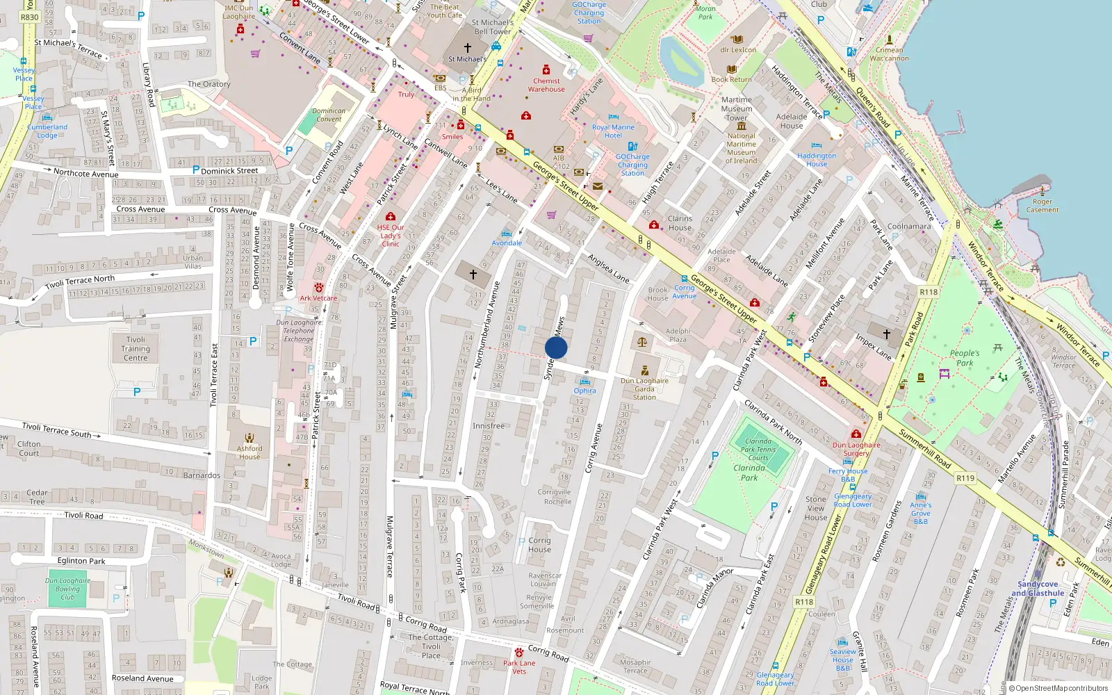 Overhead map showing the location of 13 Sydenham Mews, Dun Laoghaire