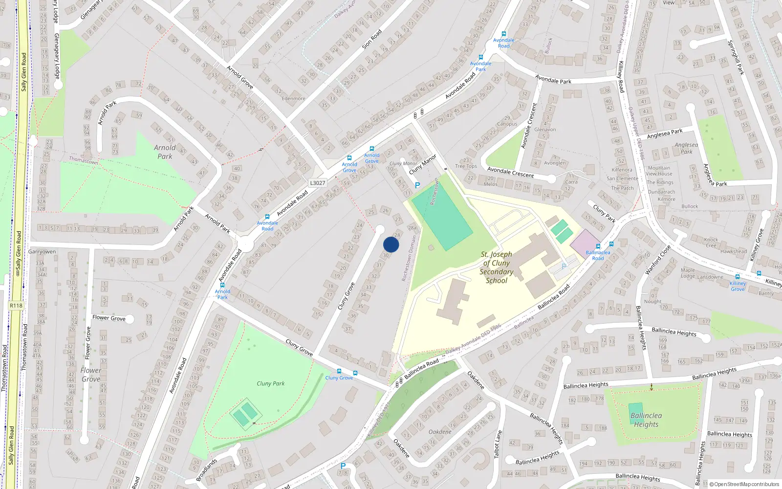 Overhead map showing the location of 29 Cluny Grove, Killiney