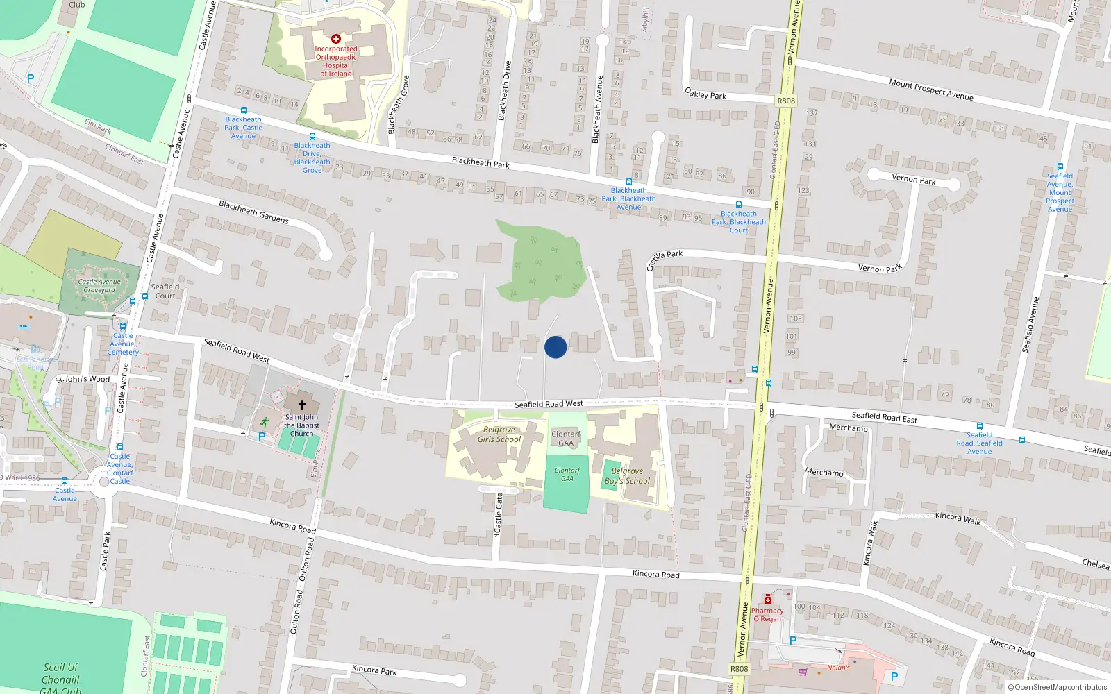 Overhead map showing the location of Silvermere, Seafield Road West, Clontarf Dublin 3