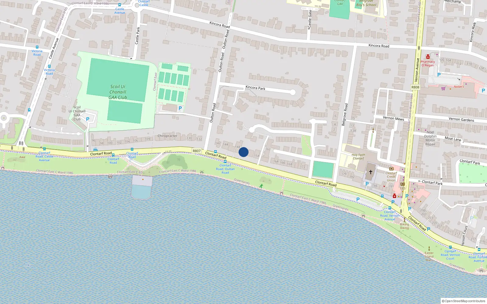 Overhead map showing the location of Silverne, 150 Clontarf Road, Clontarf