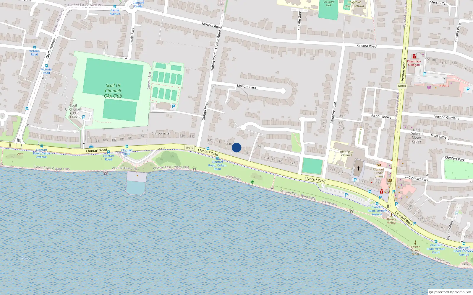 Overhead map showing the location of 150 Clontarf Road, Dublin 3