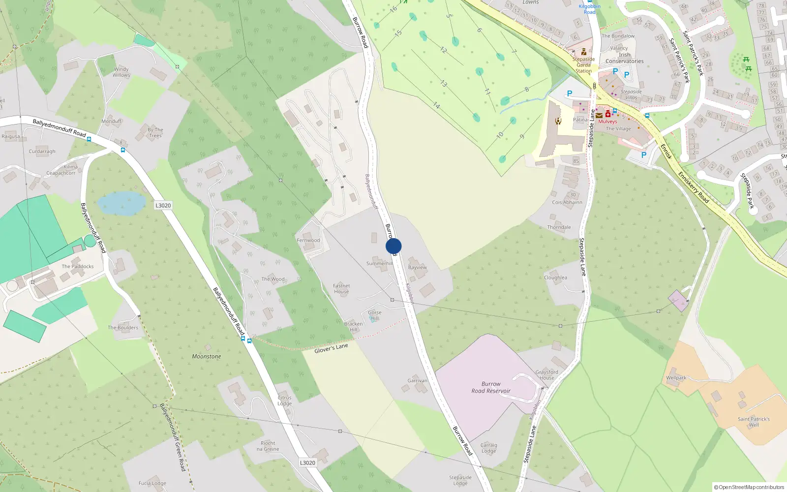 Overhead map showing the location of Burrow Road