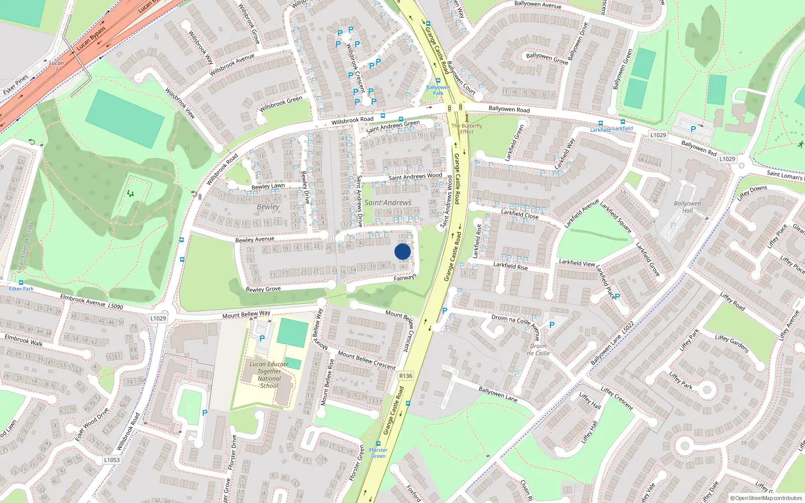 Overhead map showing the location of Sisters of St Francis, 3 St Andrew's Fairway, Lucan