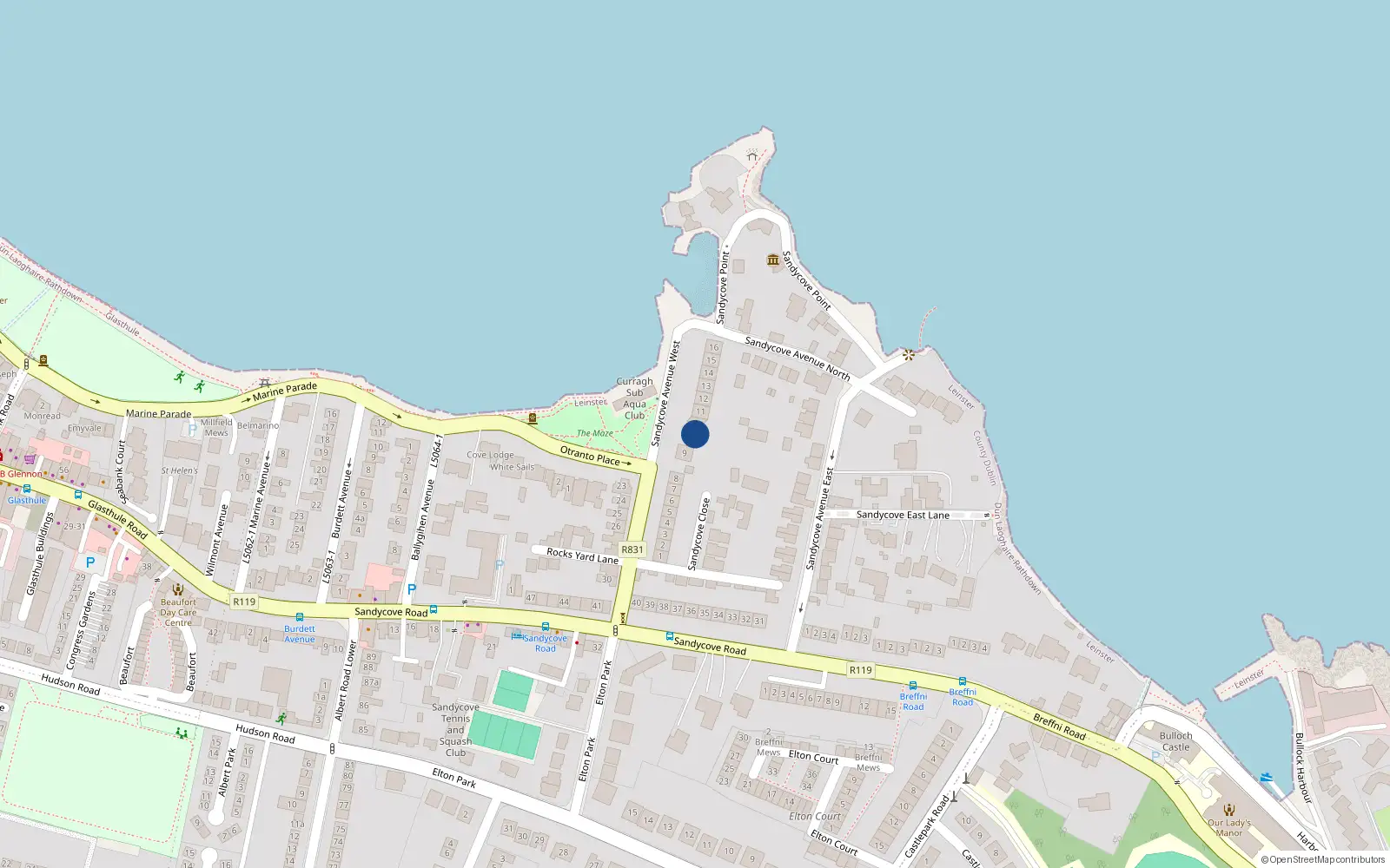 Overhead map showing the location of 9A Sandycove Avenue West, Dun Laoghaire