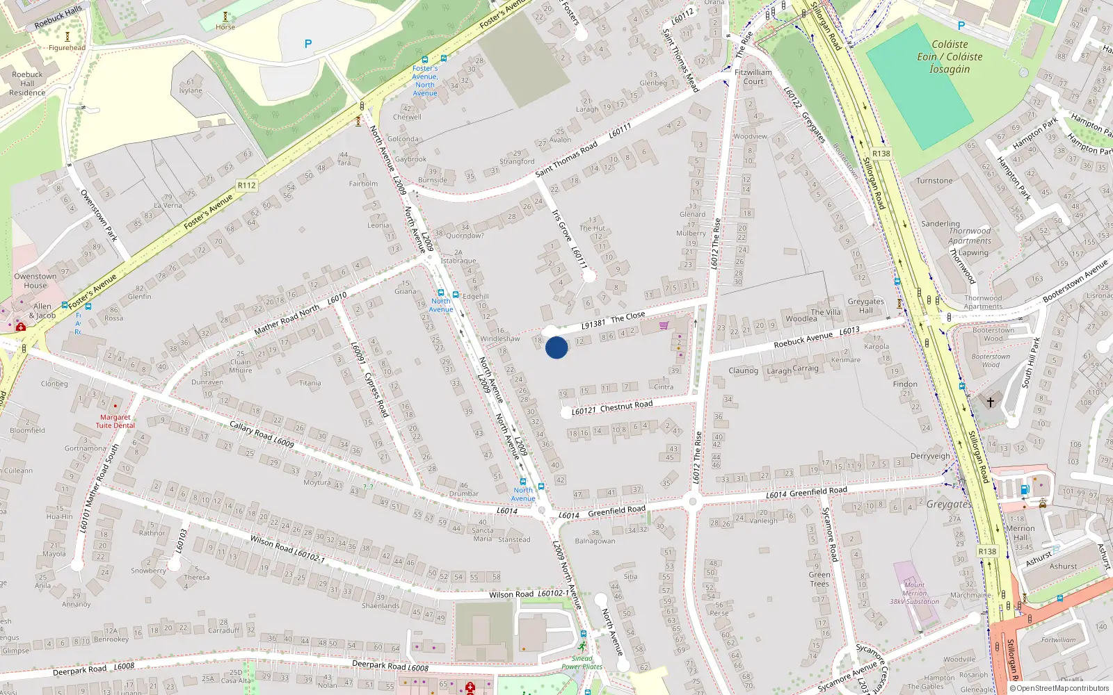 Overhead map showing the location of Somerton, 16 the Close, Mount Merrion