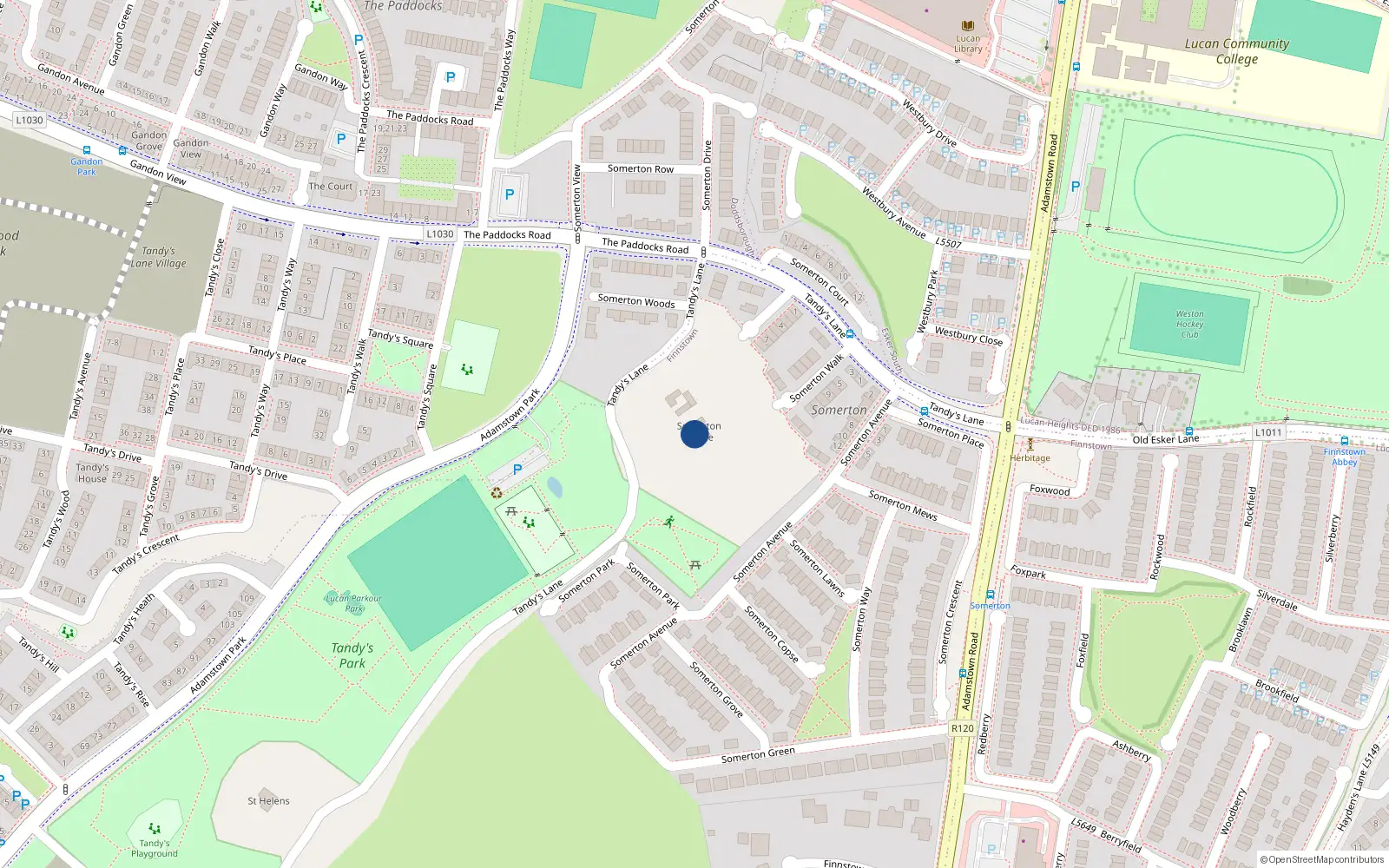 Overhead map showing the location of Somerton House, Tandys Lane, Lucan