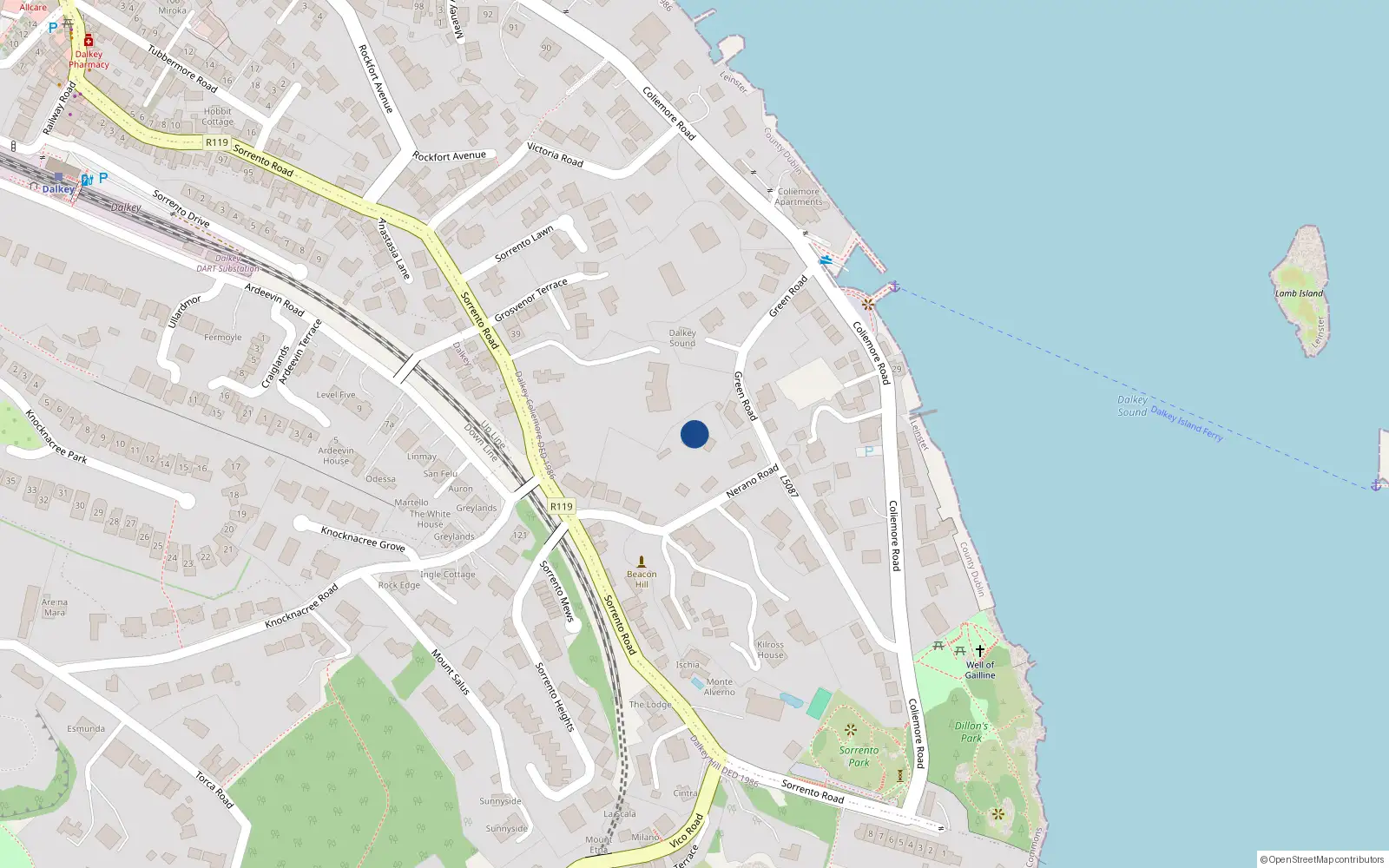 Overhead map showing the location of Dalkey Commons, Dublin, Co. Dublin