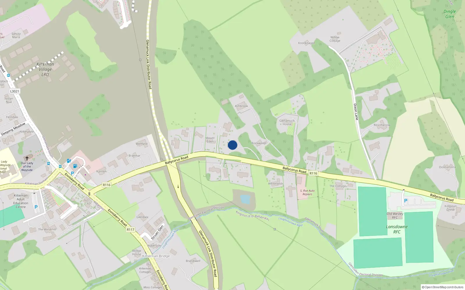Overhead map showing the location of Ballycorus Road, Kilternan