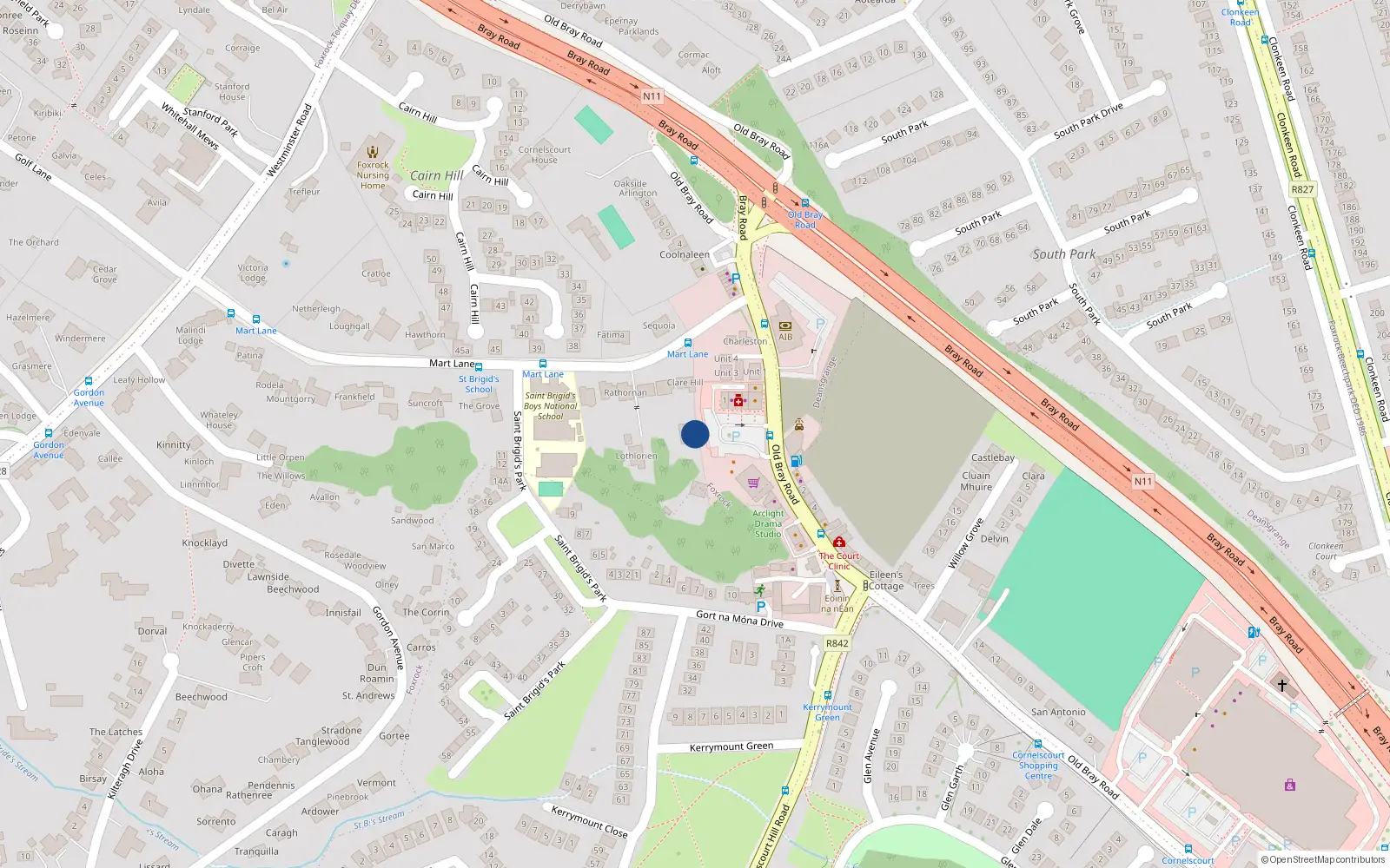 Overhead map showing the location of Mart Lane, Dublin 18