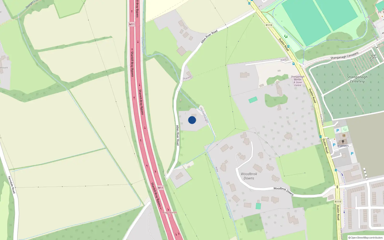 Overhead map showing the location of Sparrows Nook, Alleys River Road, Shankill