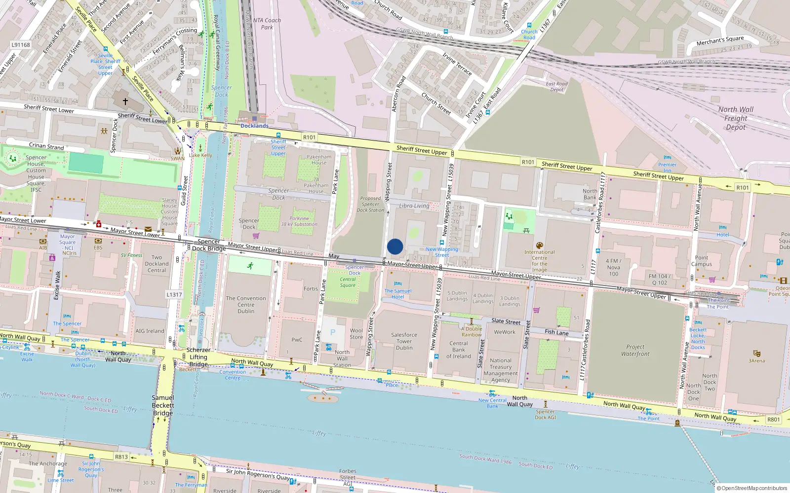 Overhead map showing the location of Spencer Place, Dublin 1