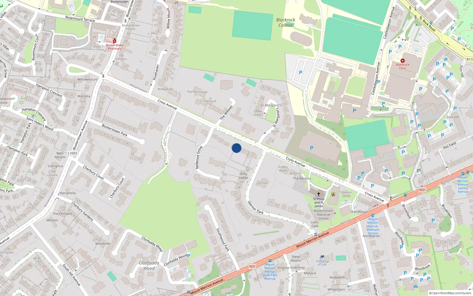 Overhead map showing the location of Merrion, Dublin, Co. Dublin