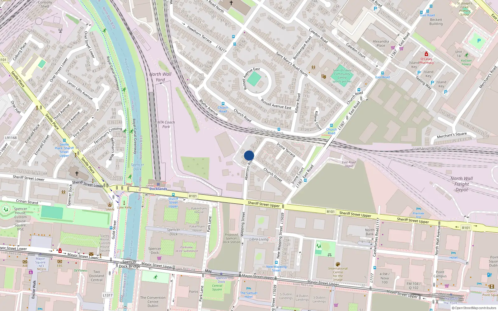 Overhead map showing the location of Spring Cottage, 6 Abercorn Road, East Wall, Dublin 3