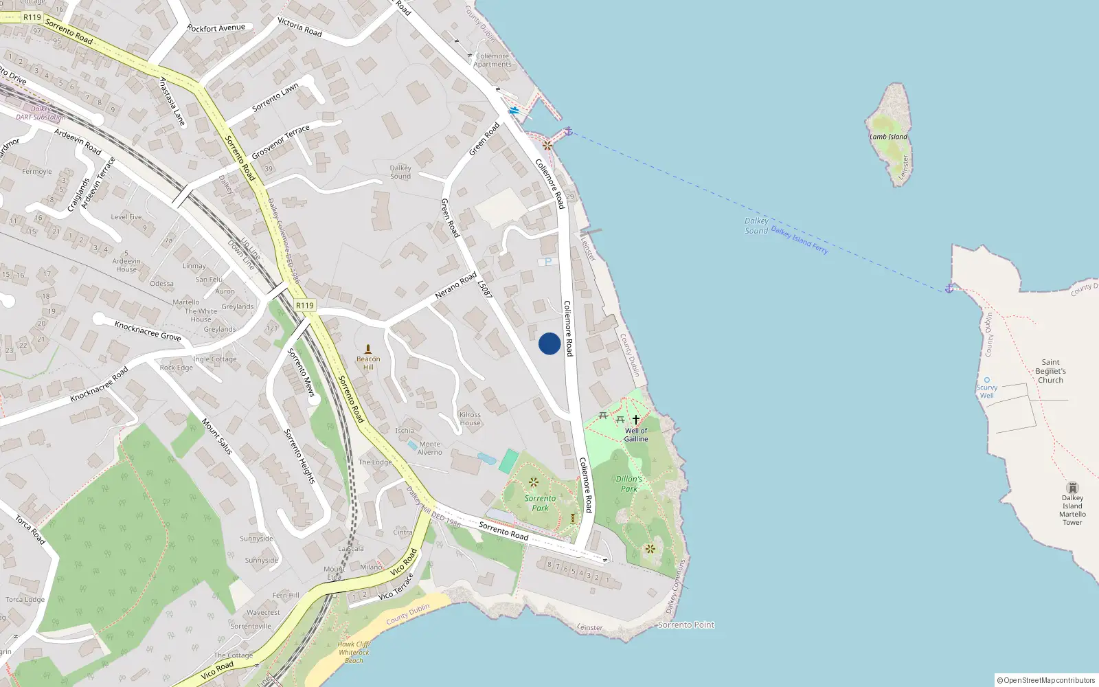 Overhead map showing the location of Dalkey Commons, Dublin, Co. Dublin