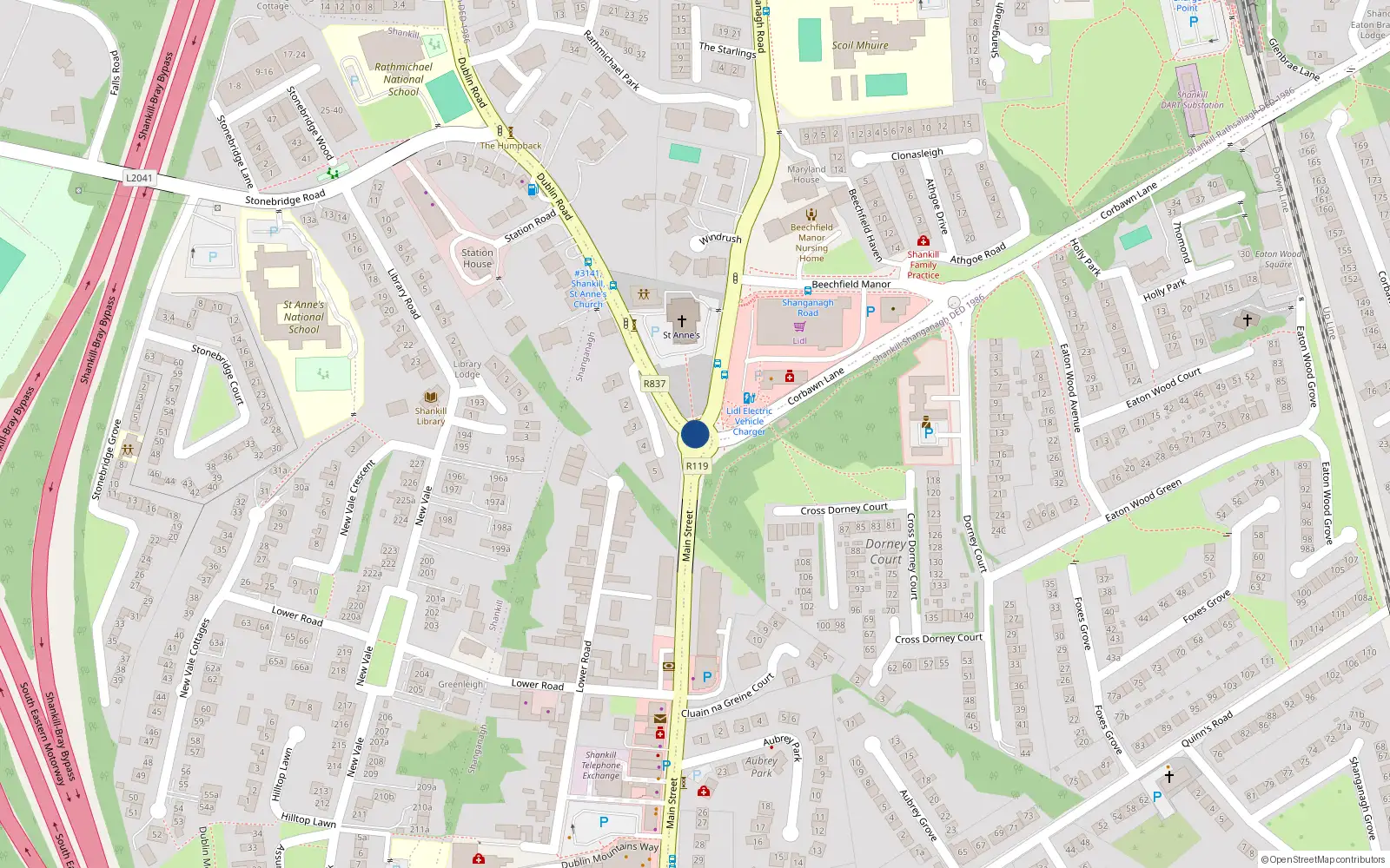 Overhead map showing the location of St Anne's, Main Street, Shankill