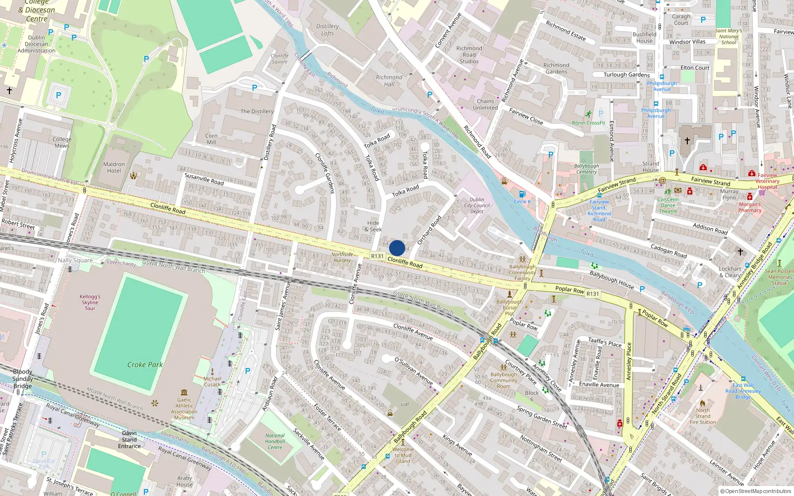 Overhead map showing the location of St Annes, 58 Clonliffe Road, Dublin 3