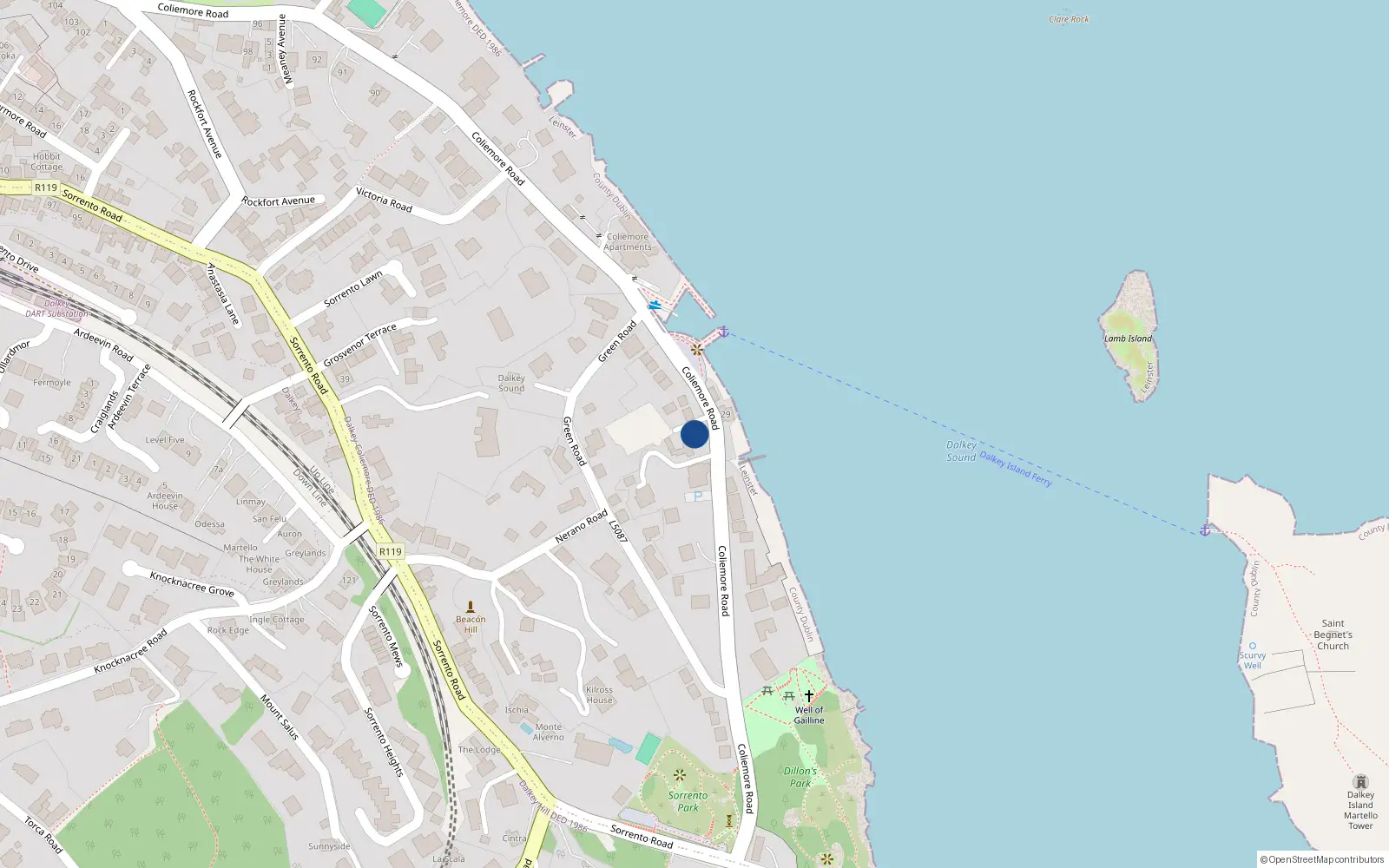 Overhead map showing the location of St Annes, 66 Coliemore Road, Dalkey
