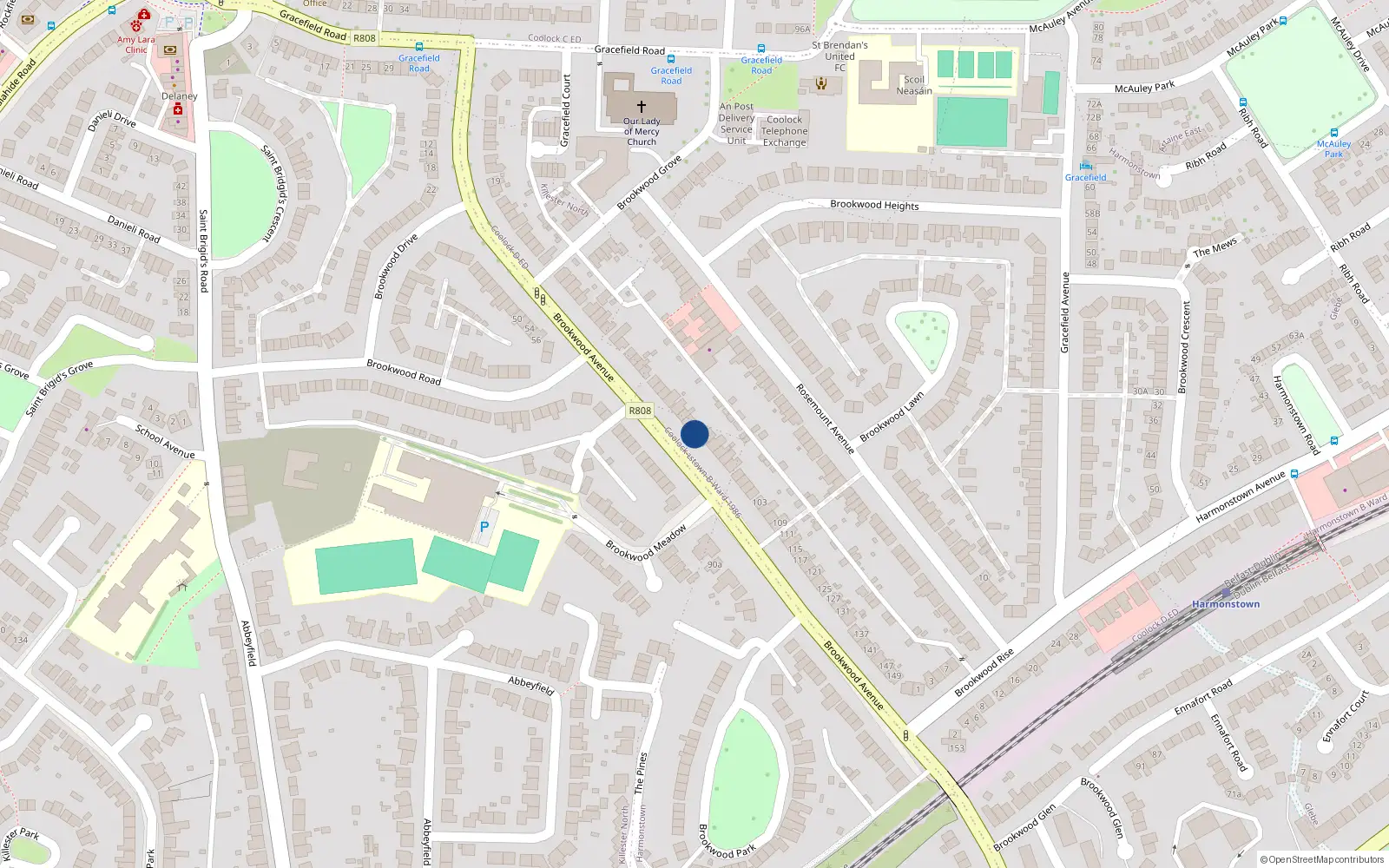 Overhead map showing the location of 83 Brookwood Avenue, Dublin 5