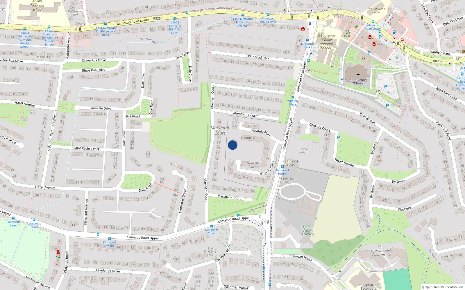 Overhead map showing the location of Kilmacud West, Dublin, Co. Dublin