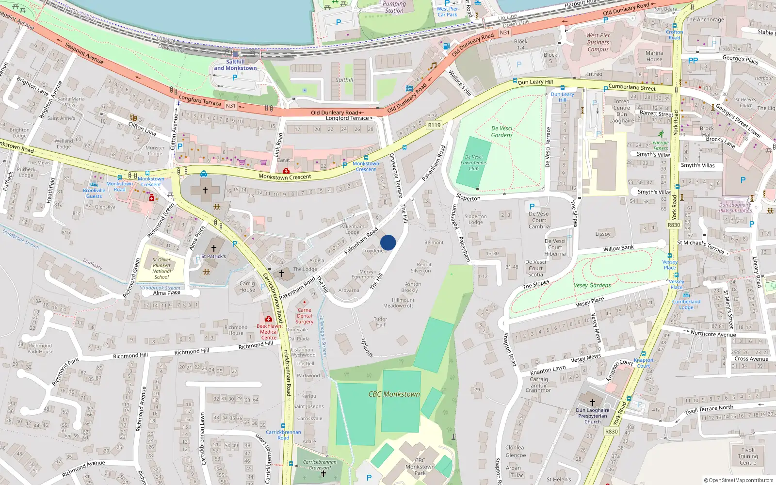 Overhead map showing the location of Monkstown Housefarm, Dublin, Co. Dublin