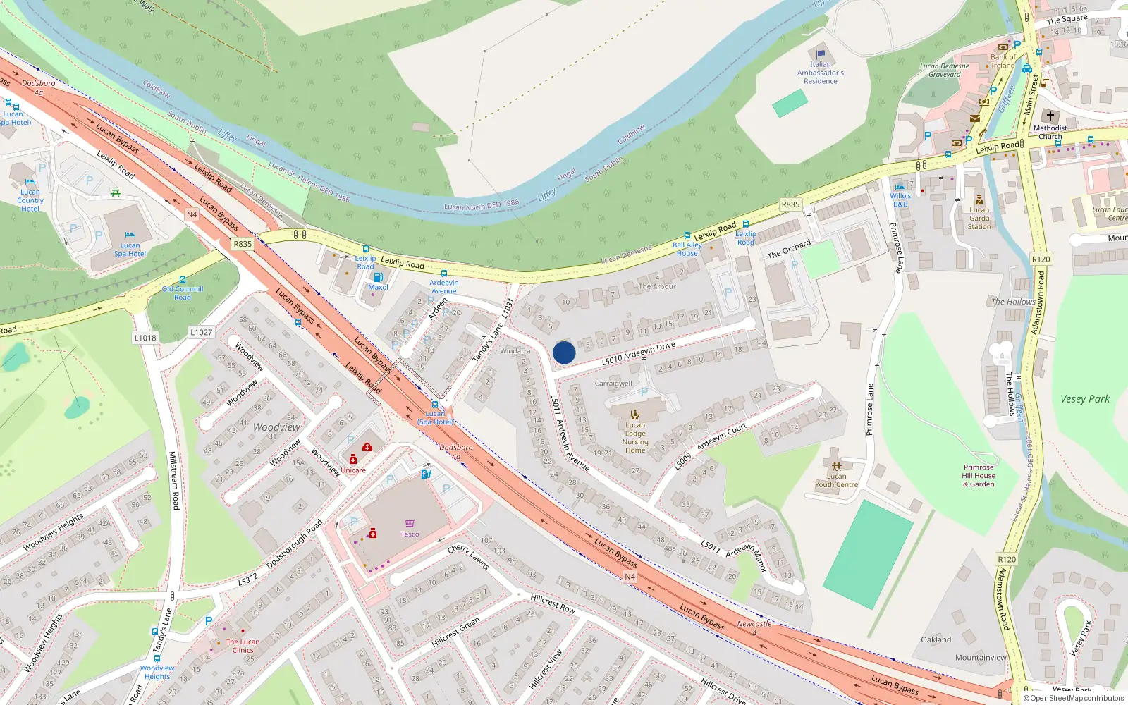 Overhead map showing the location of St Anthonys, 1 Ardeevin Drive, Lucan