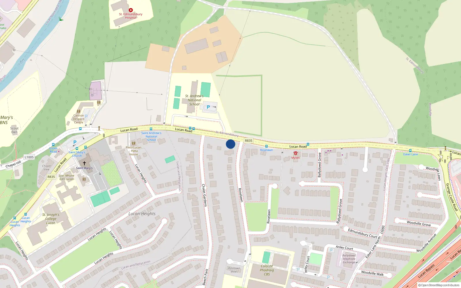 Overhead map showing the location of Main Road, Lucan