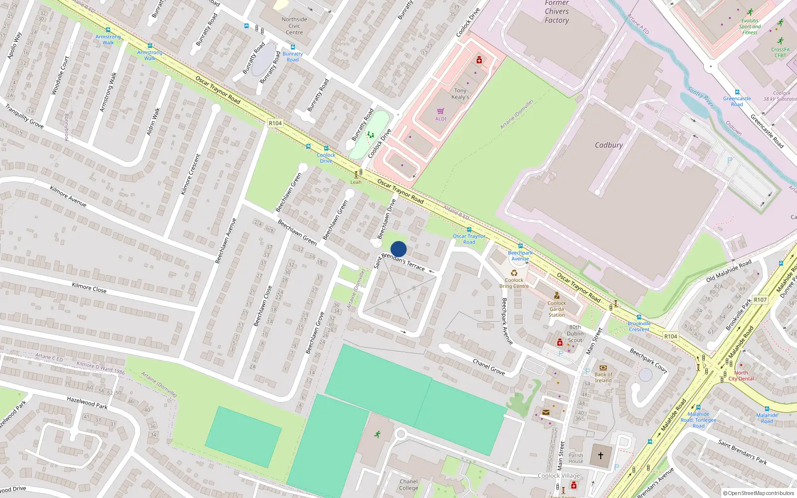 Overhead map showing the location of St Brendans Terrace, Coolock, Dublin 5