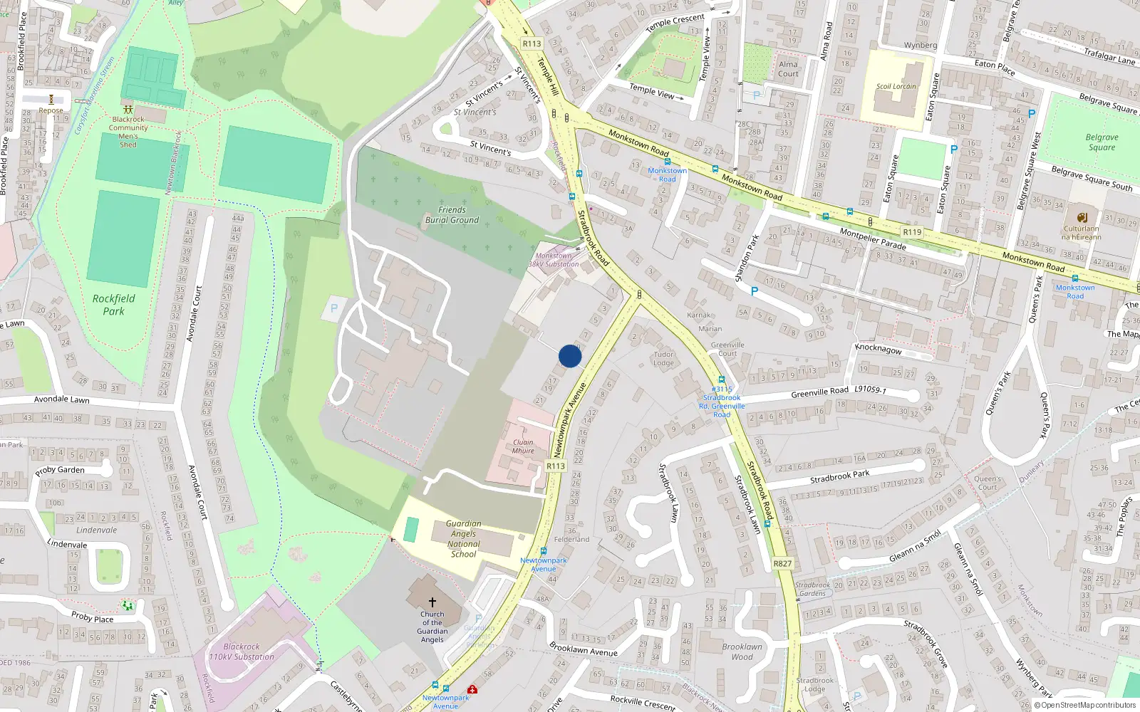 Overhead map showing the location of St Briac, 11 Newtownpark Avenue, Blackrock