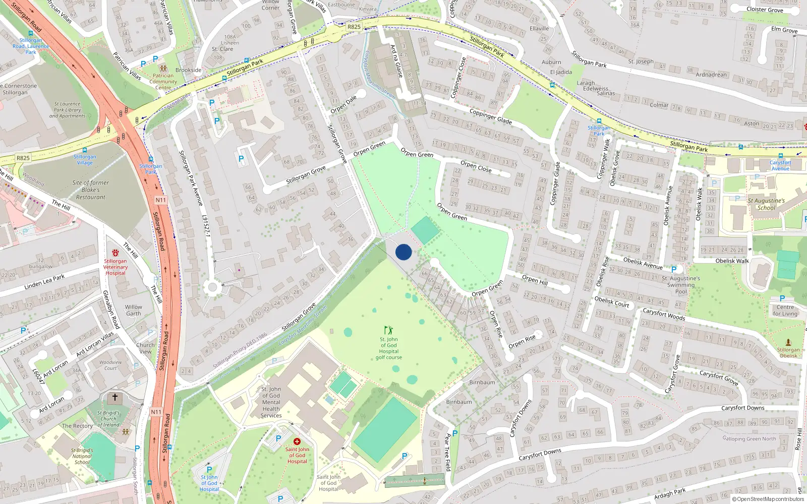 Overhead map showing the location of Stillorgan Park, Dublin, Co. Dublin