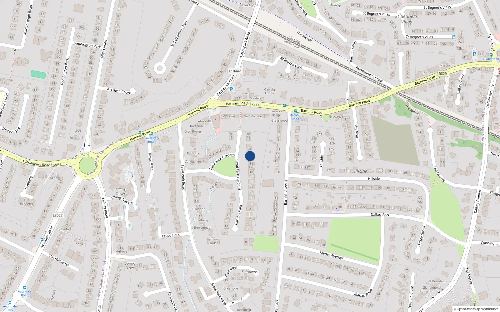 Overhead map showing the location of St Ives, 14 Saval Park Gardens, Dalkey
